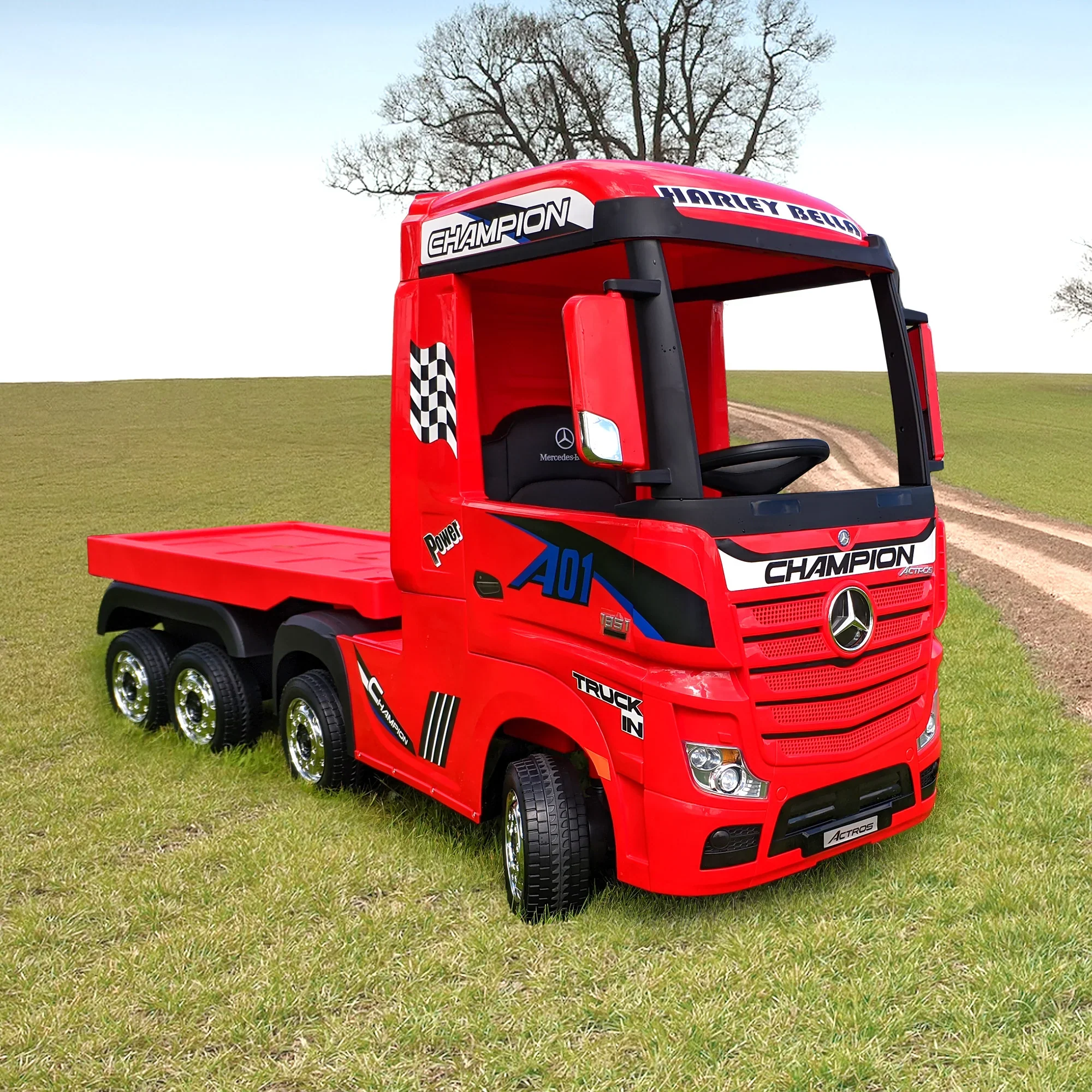24v Licensed Mercedes-Benz 4x4 Actros Race Truck with Trailer - BLUE - Image 5